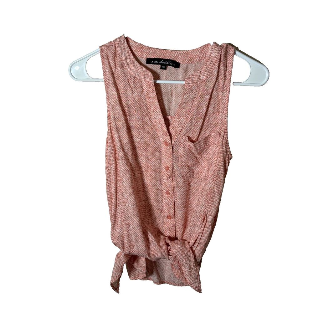 Ava Christine Blouse Women's XS V-Neck Button Up Twist Sleeveless Lightweight